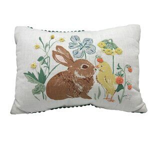 Threshold Bunny Chick Embroidered Pillow 100% Cotton Shell 19"x14" Spring Decor